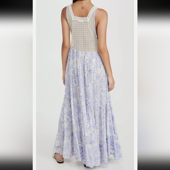 New! Free people slip on boho-chick tier  cornflower combo maxi dress sz S lilac - Picture 3 of 15